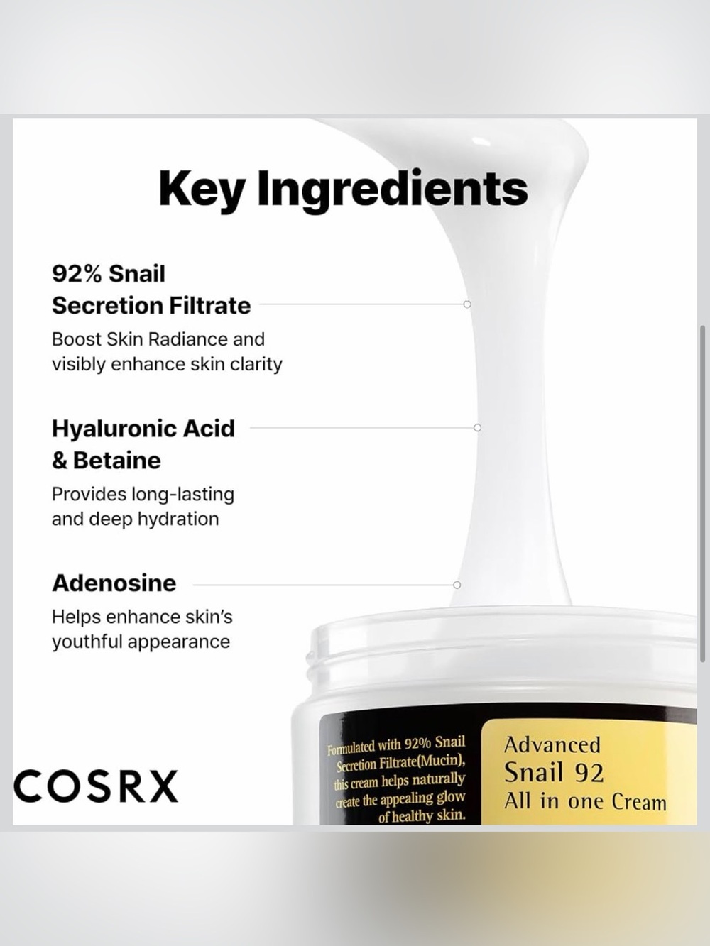 COSRX Snail Mucin 92% Face Moisturizer & Snail Mucin 96% Repairing Serum, Korean - Picture 3 of 12